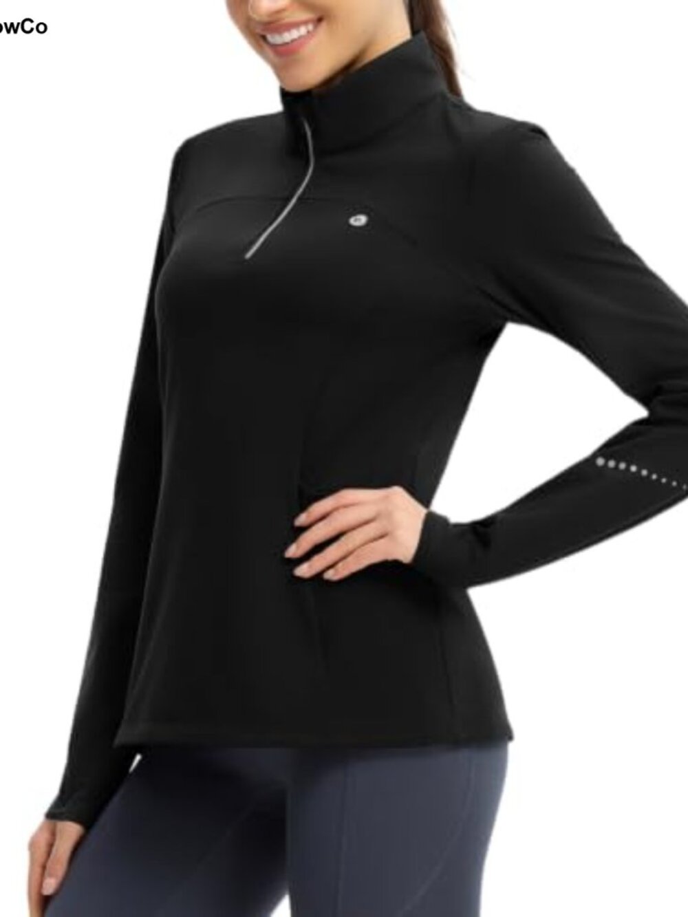 Fleece Quarter Zip Running Jacket Thermal Pullover Thumb Holes